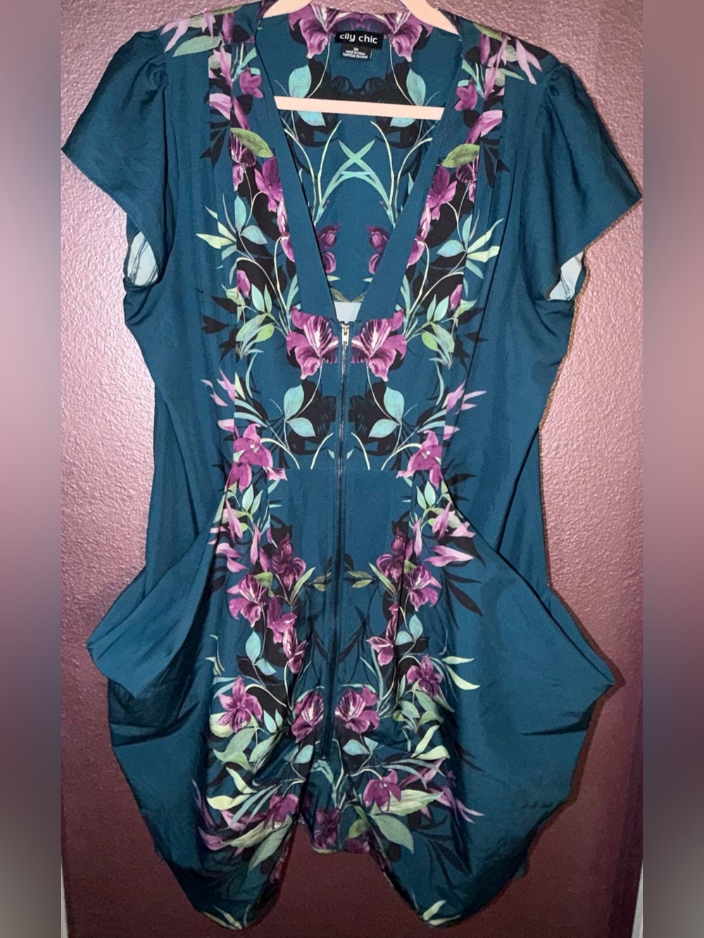 City Chic Teal Floral Zip-Front Mini Dress